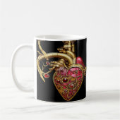 Steampunk Heart Anatomische robijnen en tandwielen Koffiemok (Links)