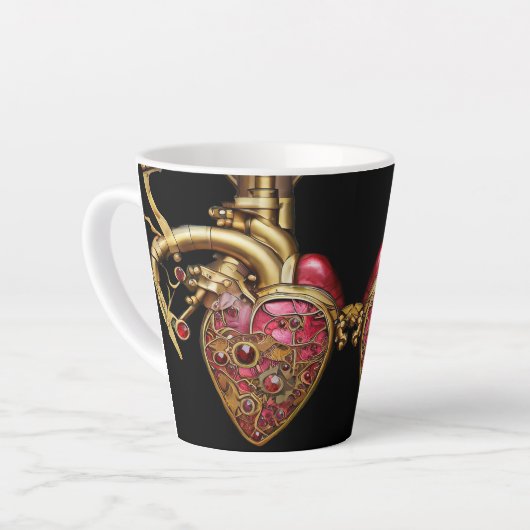 Steampunk Heart Anatomische robijnen en tandwielen Latte Mok (Linkerhoek)