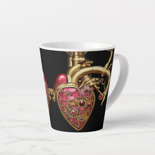 Steampunk Heart Anatomische robijnen en tandwielen Latte Mok (Rechterhoek)