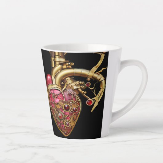 Steampunk Heart Anatomische robijnen en tandwielen Latte Mok (Rechts)