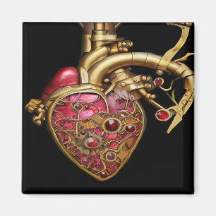 Steampunk Heart Anatomische robijnen en tandwielen Magneet
