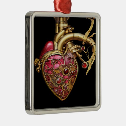 Steampunk Heart Anatomische robijnen en tandwielen Metalen Ornament (Rechts)