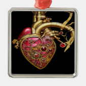 Steampunk Heart Anatomische robijnen en tandwielen Metalen Ornament (Voorkant)