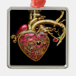 Steampunk Heart Anatomische robijnen en tandwielen Metalen Ornament