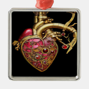 Steampunk Heart Anatomische robijnen en tandwielen Metalen Ornament