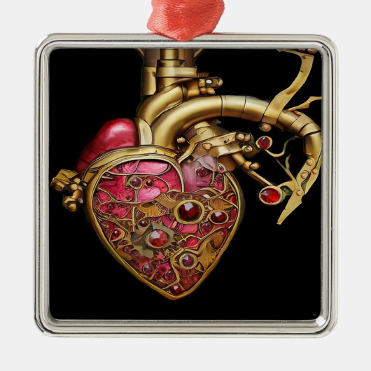 Steampunk Heart Anatomische robijnen en tandwielen Metalen Ornament (Voorkant)