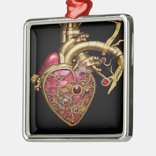 Steampunk Heart Anatomische robijnen en tandwielen Metalen Ornament (Links)