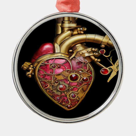 Steampunk Heart Anatomische robijnen en tandwielen Metalen Ornament (Voorkant)