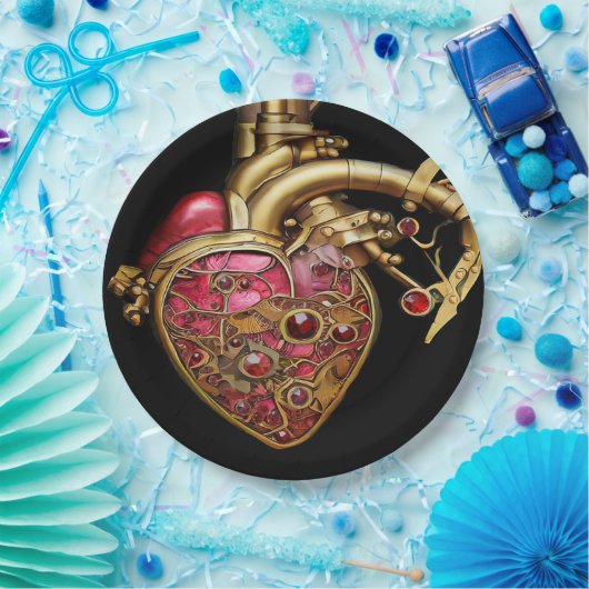 Steampunk Heart Anatomische robijnen en tandwielen Papieren Bordje (Feest)