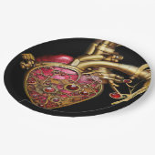 Steampunk Heart Anatomische robijnen en tandwielen Papieren Bordje (Gekanteld)