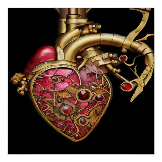 Steampunk Heart Anatomische robijnen en tandwielen Perfect Poster (Voorkant)