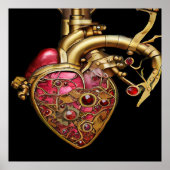 Steampunk Heart Anatomische robijnen en tandwielen Poster (Voorkant)