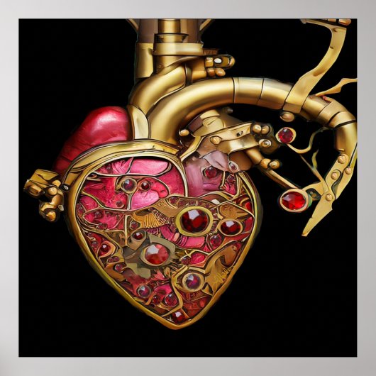 Steampunk Heart Anatomische robijnen en tandwielen Poster (Voorkant)