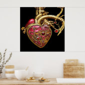 Steampunk Heart Anatomische robijnen en tandwielen Poster (Keuken)