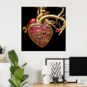 Steampunk Heart Anatomische robijnen en tandwielen Poster (Thuiskantoor)