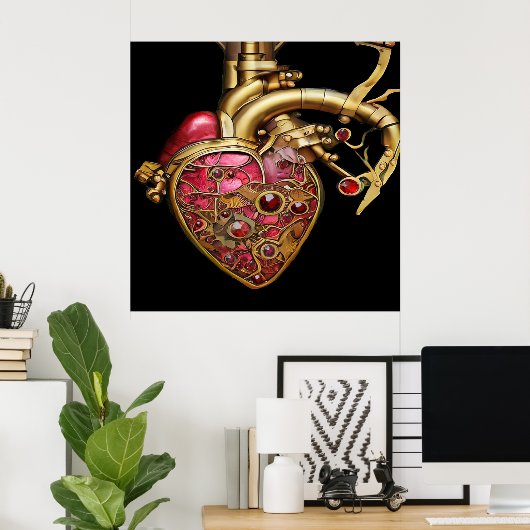 Steampunk Heart Anatomische robijnen en tandwielen Poster (Thuiskantoor)