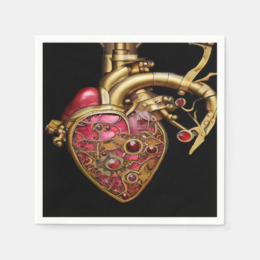 Steampunk Heart Anatomische robijnen en tandwielen Servet (Voorkant)