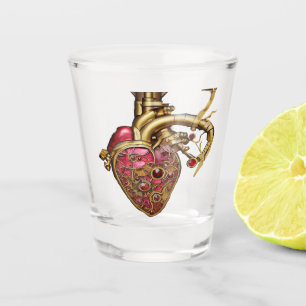 Steampunk Heart Anatomische robijnen en tandwielen Shot Glas