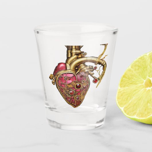 Steampunk Heart Anatomische robijnen en tandwielen Shot Glas (Voorkant)