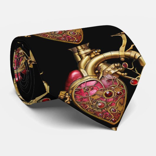 Steampunk Heart Anatomische robijnen en tandwielen Stropdas (Opgerold)