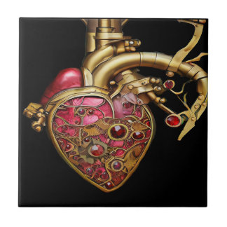 Steampunk Heart Anatomische robijnen en tandwielen Tegeltje