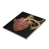 Steampunk Heart Anatomische robijnen en tandwielen Tegeltje (Zijkant)