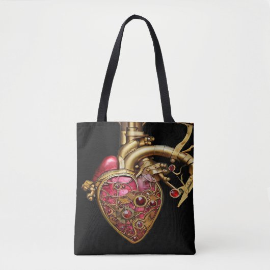 Steampunk Heart Anatomische robijnen en tandwielen Tote Bag (Voorkant)