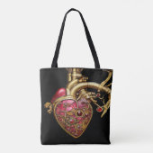 Steampunk Heart Anatomische robijnen en tandwielen Tote Bag (Achterkant)