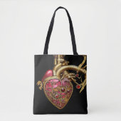 Steampunk Heart Anatomische robijnen en tandwielen Tote Bag (Voorkant)