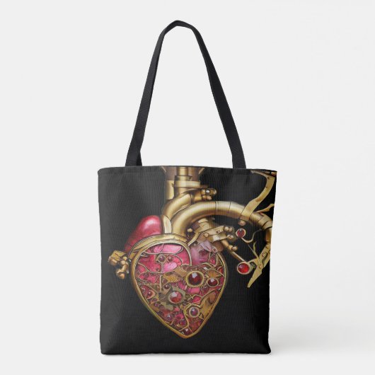 Steampunk Heart Anatomische robijnen en tandwielen Tote Bag (Achterkant)