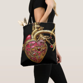 Steampunk Heart Anatomische robijnen en tandwielen Tote Bag