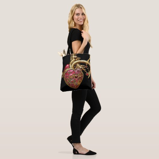 Steampunk Heart Anatomische robijnen en tandwielen Tote Bag (Op model)