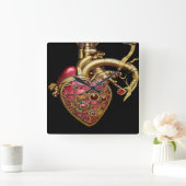 Steampunk Heart Anatomische robijnen en tandwielen Vierkante Klok (Huis)