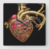 Steampunk Heart Anatomische robijnen en tandwielen Vierkante Klok (Voorkant)