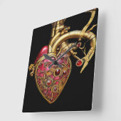Steampunk Heart Anatomische robijnen en tandwielen Vierkante Klok (Hoek)