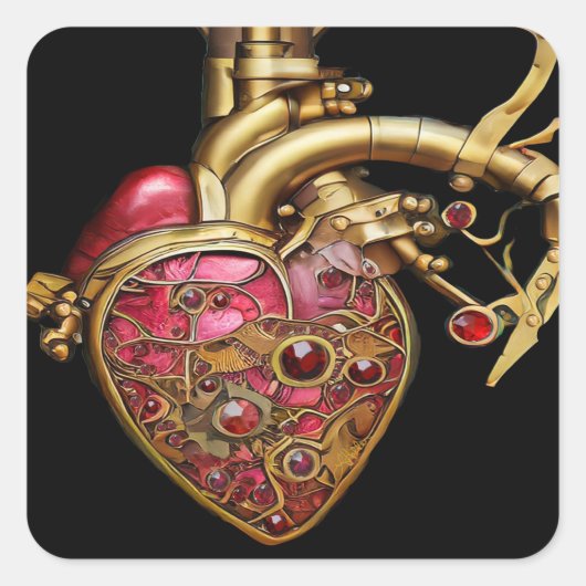 Steampunk Heart Anatomische robijnen en tandwielen Vierkante Sticker (Voorkant)