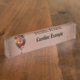 Steampunk Heart beroemd gemaakt door Flowers. Naambordje