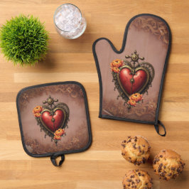 Steampunk Heart beroemd gemaakt door Flowers. Ovenwant & Pannenlap Set