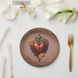 Steampunk Heart beroemd gemaakt door Flowers. Papieren Bordje