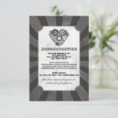 Steampunk Heart Cogs Accommodatie Trouwkaarten Informatiekaartje (Staand voorkant)