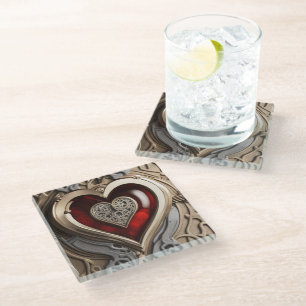 Steampunk Heart - Intrinsieke mechanische liefde Glazen Onderzetter