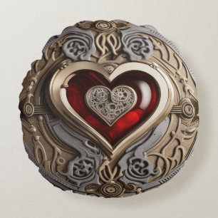 Steampunk Heart - Intrinsieke mechanische liefde Rond Kussen