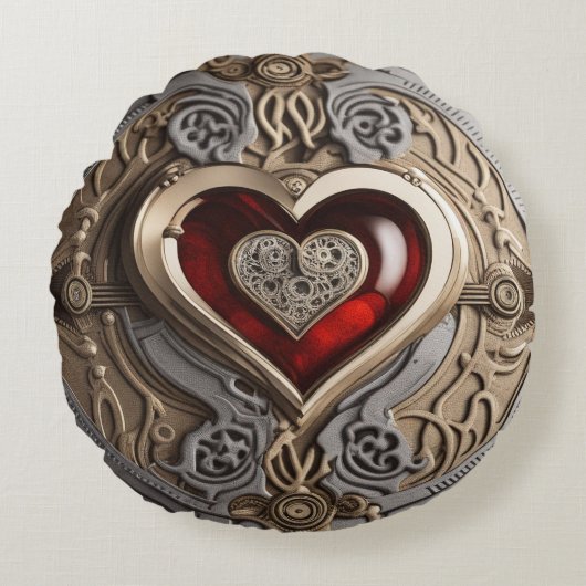 Steampunk Heart - Intrinsieke mechanische liefde Rond Kussen (Voorkant)
