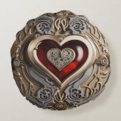 Steampunk Heart - Intrinsieke mechanische liefde Rond Kussen (Achterkant)