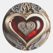 Steampunk Heart - Intrinsieke mechanische liefde Ronde Sticker (Voorkant)