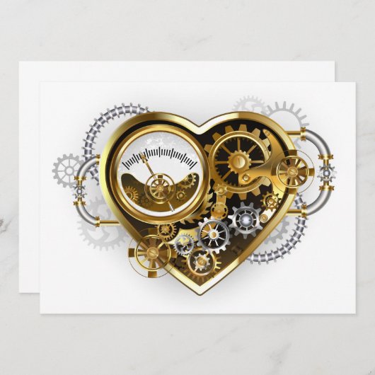 Steampunk Heart met een manometer Aankondiging (Voorkant / Achterkant)