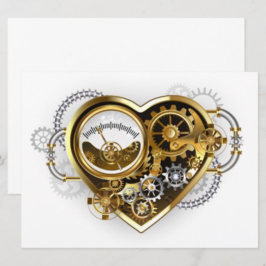 Steampunk Heart met een manometer Aankondiging (Voorkant / Achterkant)