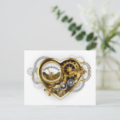 Steampunk Heart met een manometer Aankondigingskaart (Staand voorkant)