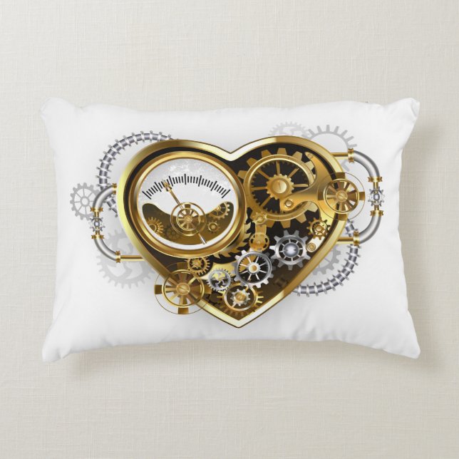 Steampunk Heart met een manometer Accent Kussen (Voorkant)