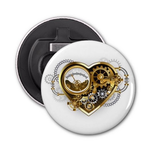 Steampunk Heart met een manometer Button Flesopener (Voorkant)